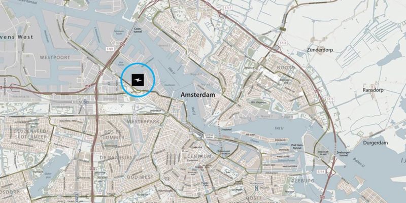 map with office of solid gray in Amsterdam