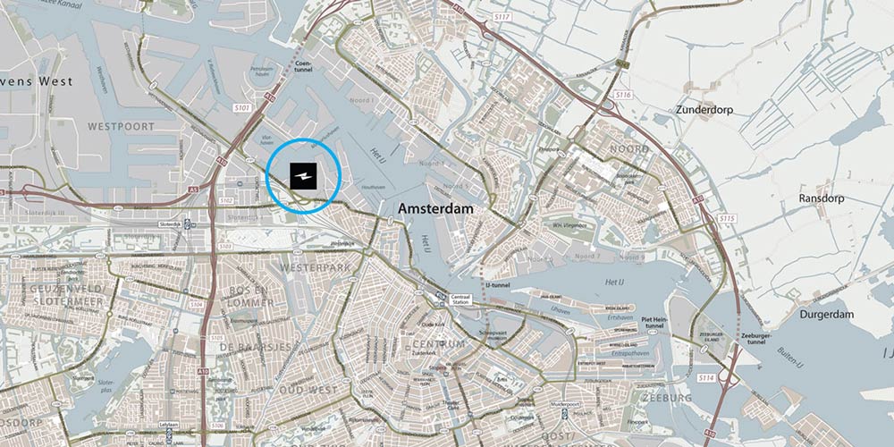 map with office of solid gray in Amsterdam
