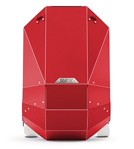 red hardshell backpack front